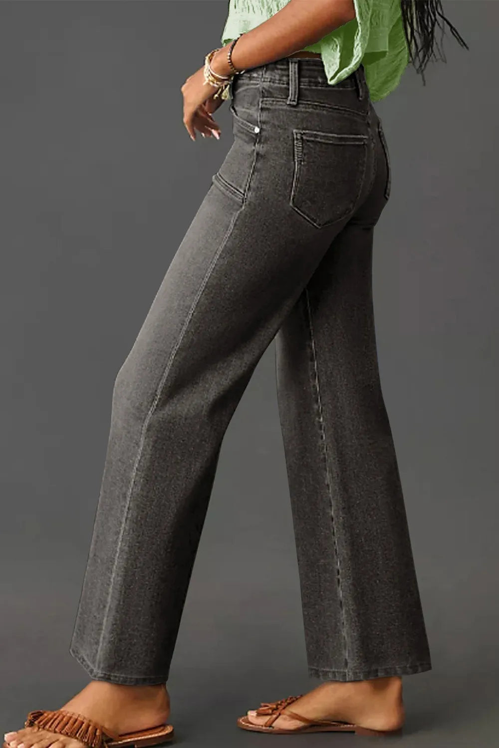 High-Waisted Wide-Leg Vintage Wash Jeans OutfitFlow