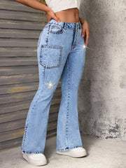 Slit Star Flare Leg Jeans OutfitFlow