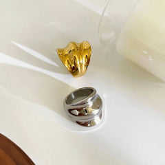 2-Piece Stainless Steel Wrinkled Wide Band Ring OutfitFlow