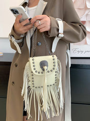 Fringe Rivet Decor Crossbody Bag OutfitFlow