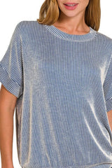 Zenana Corded Rib Short Sleeve T-Shirt OutfitFlow