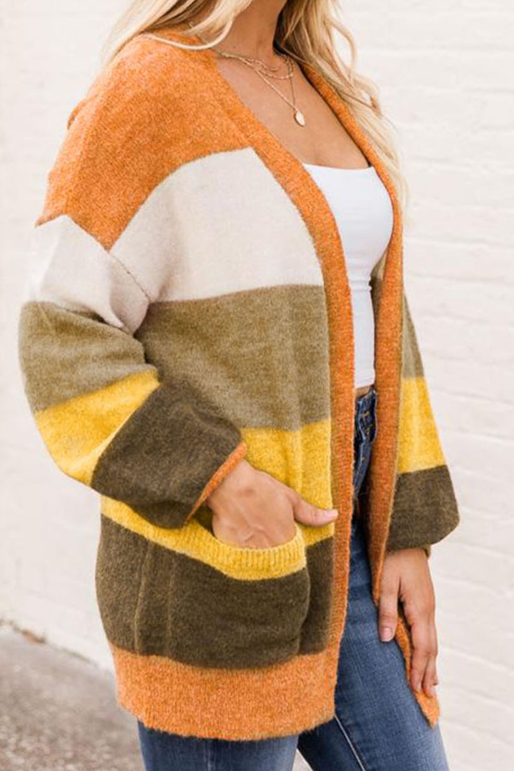 Open Front Color Block Cardigan OutfitFlow