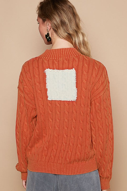 Outfit Flow - POL Cable-Knit Peace Patch Dropped Shoulder Sweater