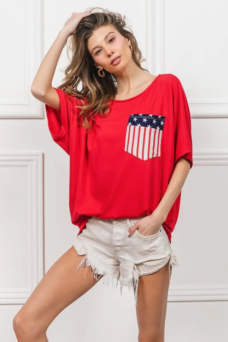 BiBi French Terry With Front Pocket Dolman Sleeves Top OutfitFlow