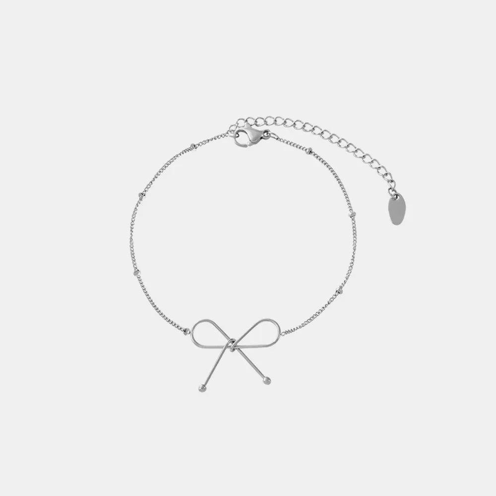 Titanium Steel Bow Bracelet Silver One Size OutfitFlow