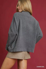 Umgee V-Neck Sweater with Wide Trim Detail OutfitFlow