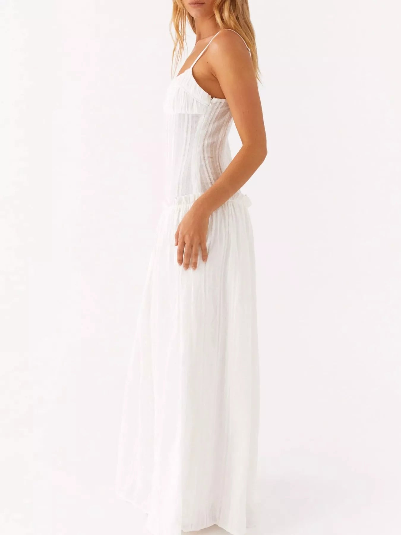 Frill Spaghetti Strap Maxi Dress OutfitFlow