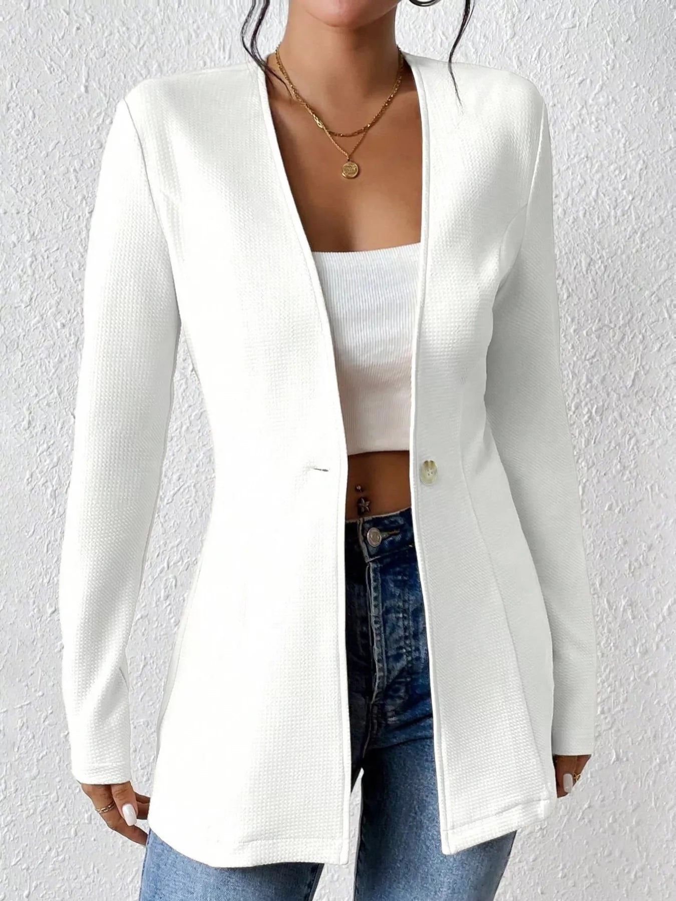 One Button Long Sleeve Blazer OutfitFlow