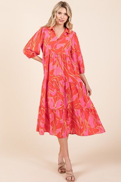Mittoshop Tiered Printed Collared Neck Midi Dress OutfitFlow