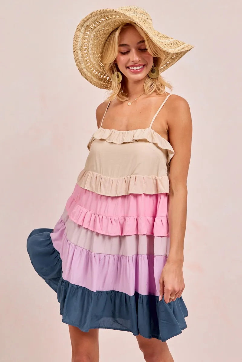 BiBi Color Blocked Tiered Dress OutfitFlow