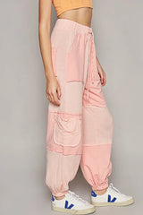 POL Drawstring Pocketed Contrast Jogger Pants OutfitFlow