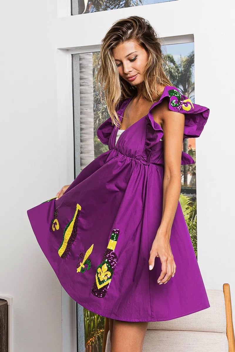 BiBi Mardi Gras Sequin Embroidery Ruffled Dress OutfitFlow