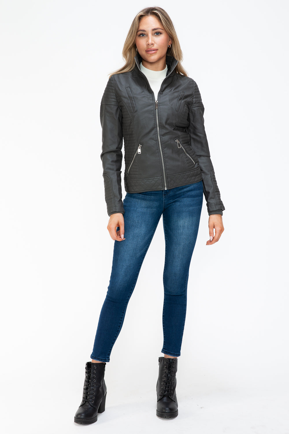 Outfit Flow - YMI Faux Layered Double-Zipper Jacket with Fuzzy Hood