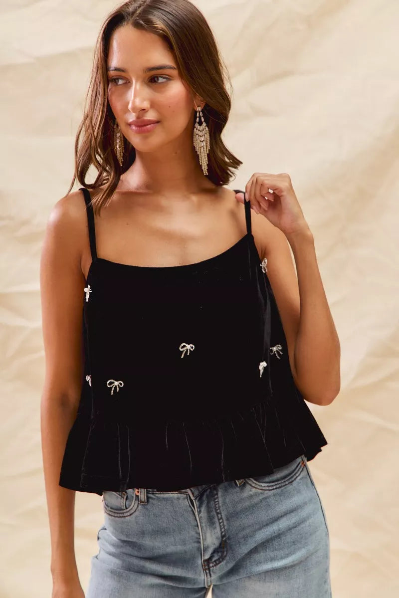 SO ME Holiday Velvet Ribbon Rhinestone Christmas Top OutfitFlow