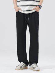Men's Full Size Side Stripes Drawstring Wide Leg Pants Plus Size Black Trendsi
