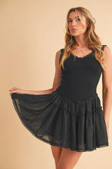 Aemi+Co Frill Sleeveless Drop Waist Mini Dress OutfitFlow