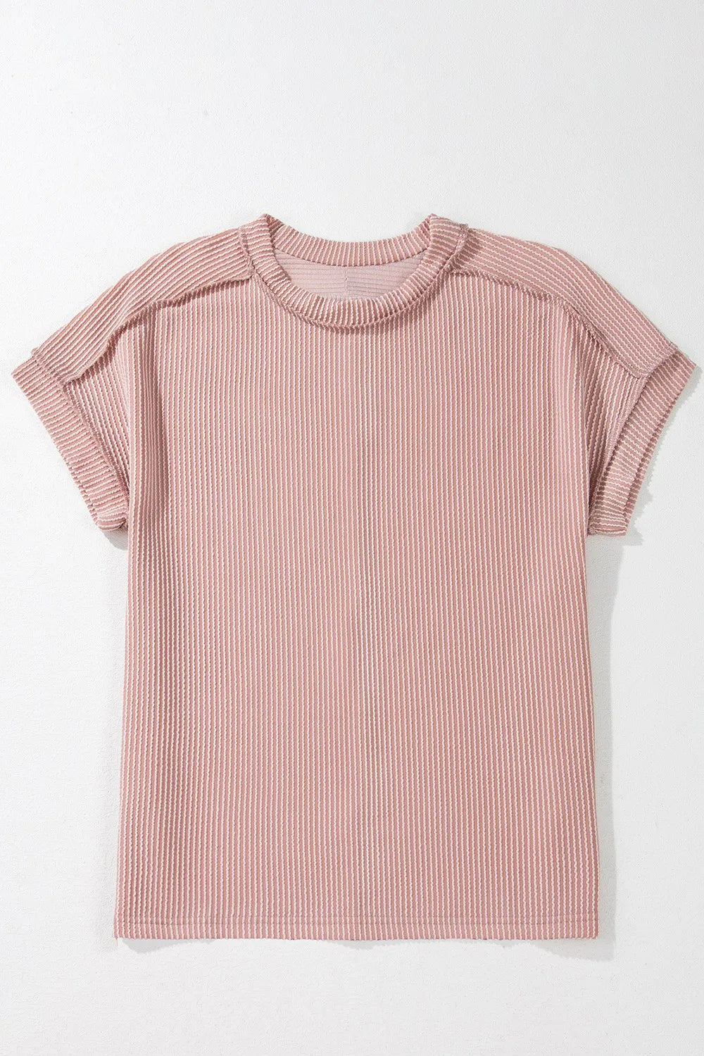 Casual Ribbed Short Sleeve Round Neck T-Shirt OutfitFlow