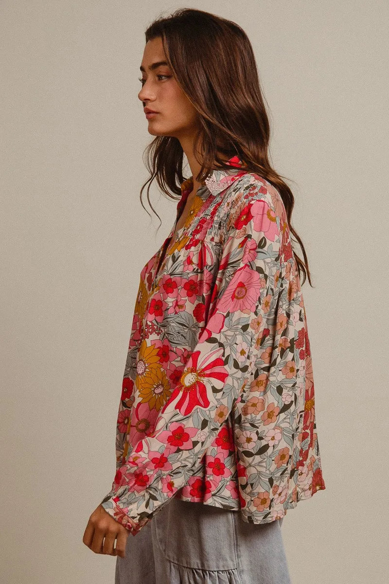 BiBi Woven Floral Printed Shirt Top OutfitFlow