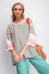 Outfit Flow - Color Block Printed Three-Quarter Sleeve Top