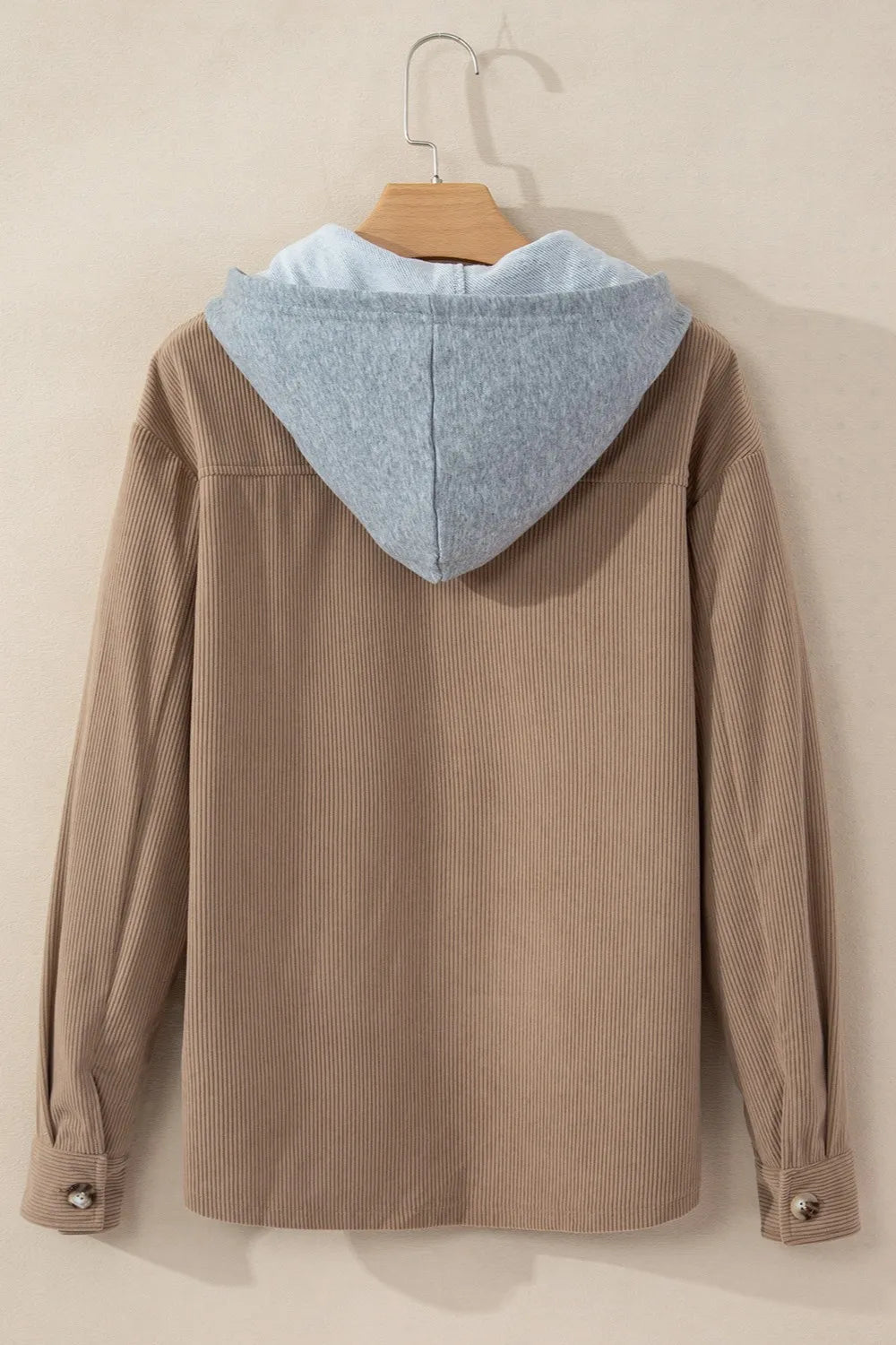 Drawstring Button Up Long Sleeve Hooded Jacket OutfitFlow