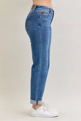 Judy Blue Full Size Mid Rise BF Classic Cuffed Jeans Plus Size OutfitFlow
