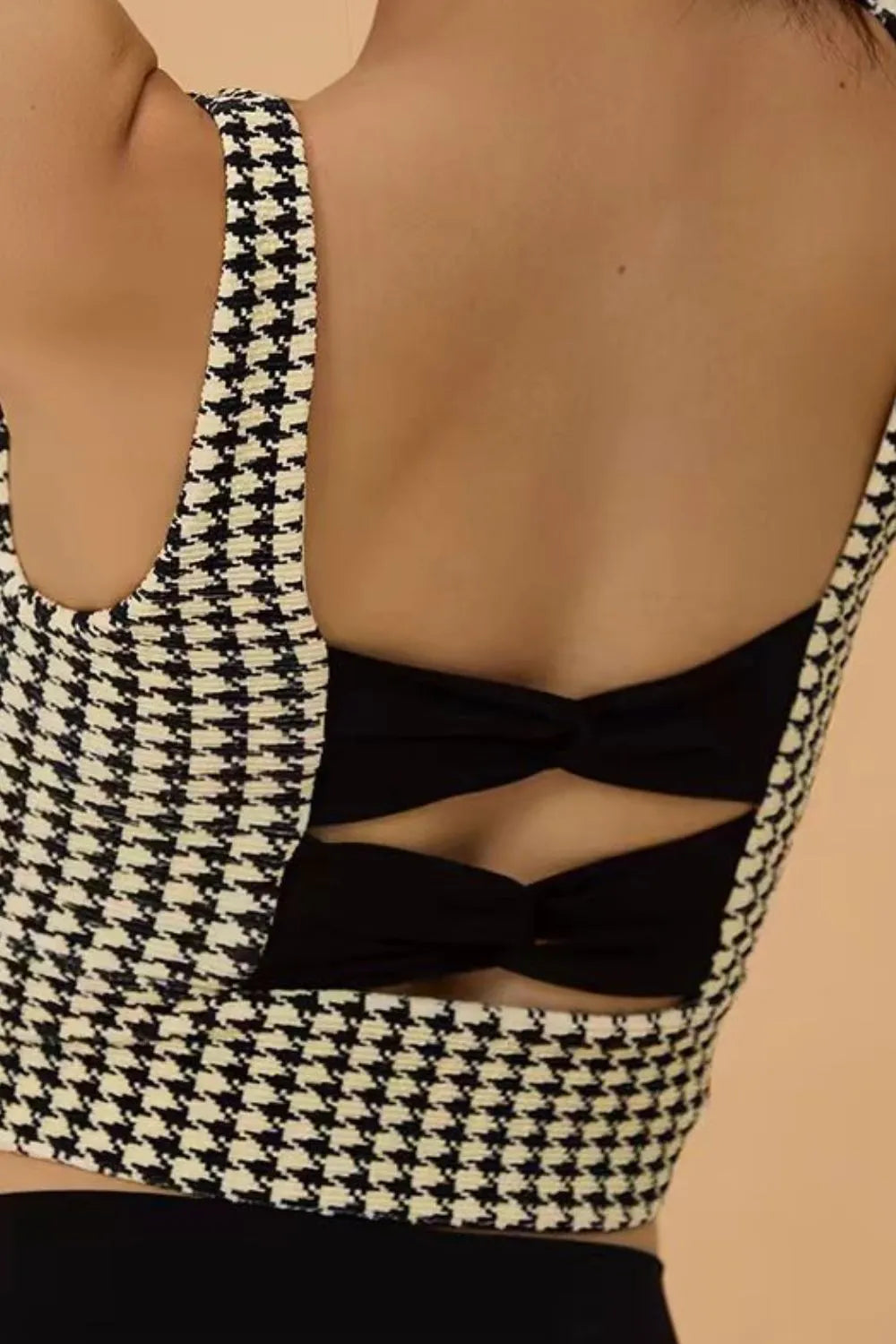 Crisscross Back Houndstooth Active Bra OutfitFlow