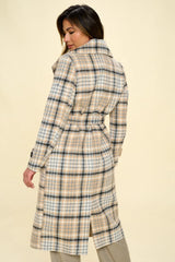 Coalition LA Double-Breasted Plaid Coat with Belt Trendsi
