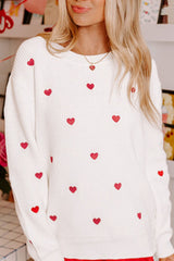 Outfit Flow - Heart Round Neck Long Sleeve Sweater