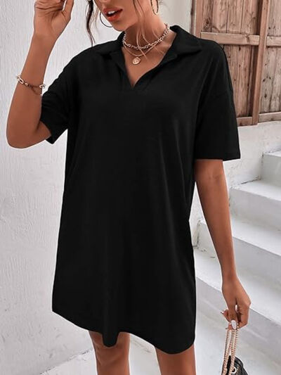 Johnny Collar Short Sleeve Polo Dress OutfitFlow