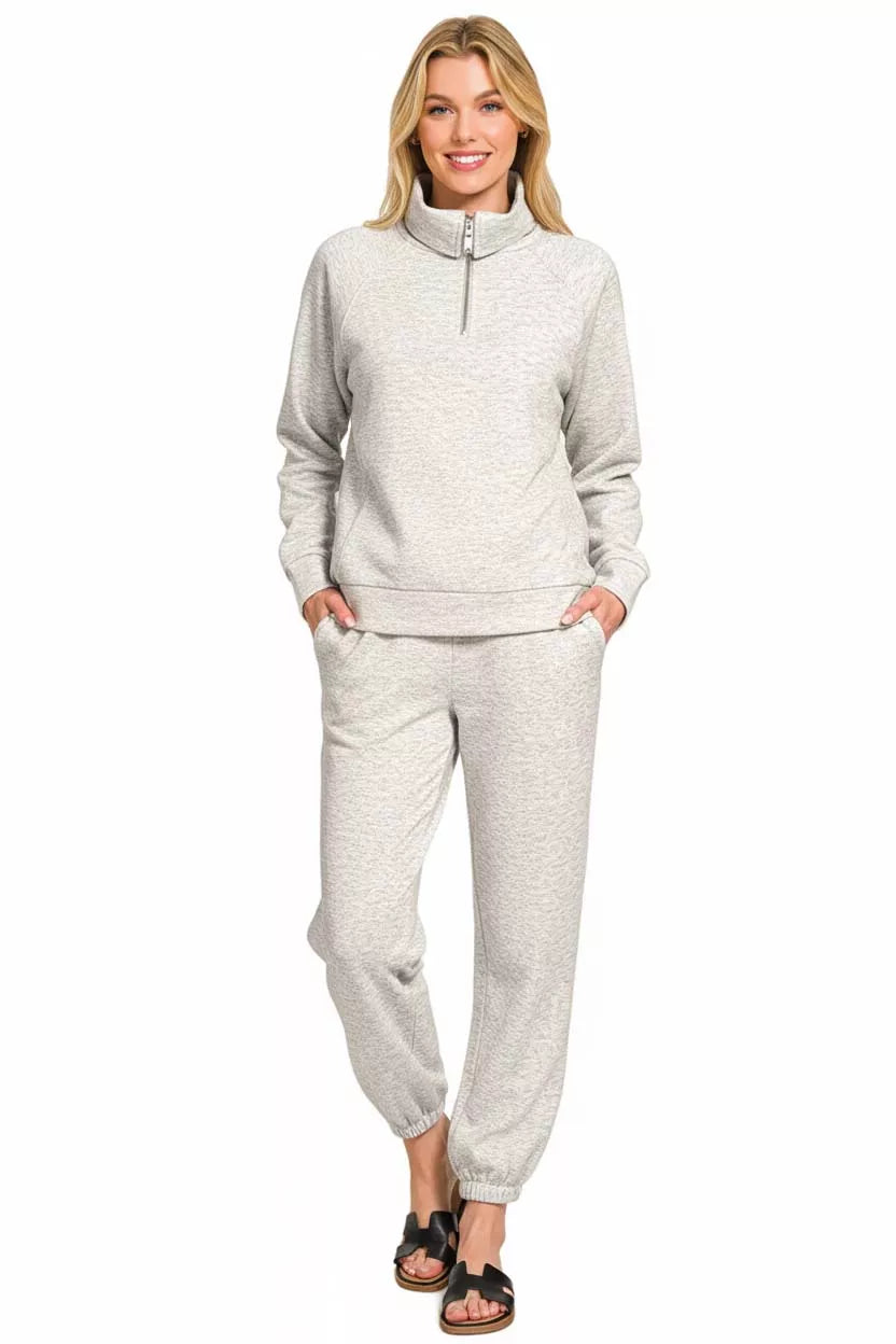 Zenana Scuba Half Zip Sweatshirts and Joggers Set OutfitFlow