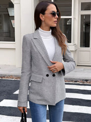 Houndstooth Patterned Double-Breasted Blazer OutfitFlow
