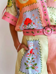 Printed Button Down Shirt and Shorts Set OutfitFlow