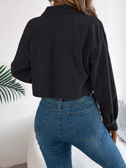 Corduroy Button-Up Dropped Shoulder Jacket Trendsi
