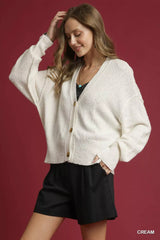 Umgee Button-Front V-Neck Knit Cardigan OutfitFlow