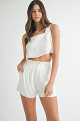 MABLE Sleeveless Crop Top and Shorts Set White OutfitFlow