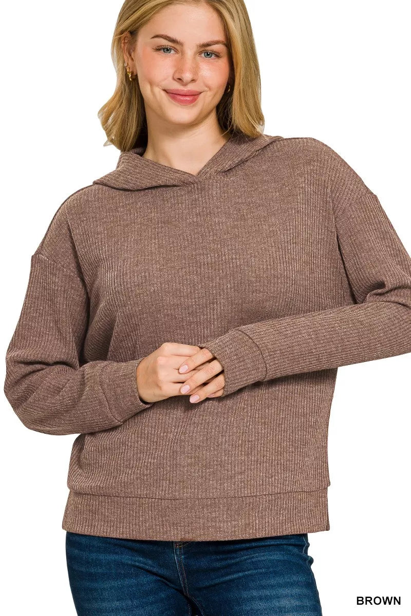 Zenana Ribbed Long Sleeve Hoodie OutfitFlow