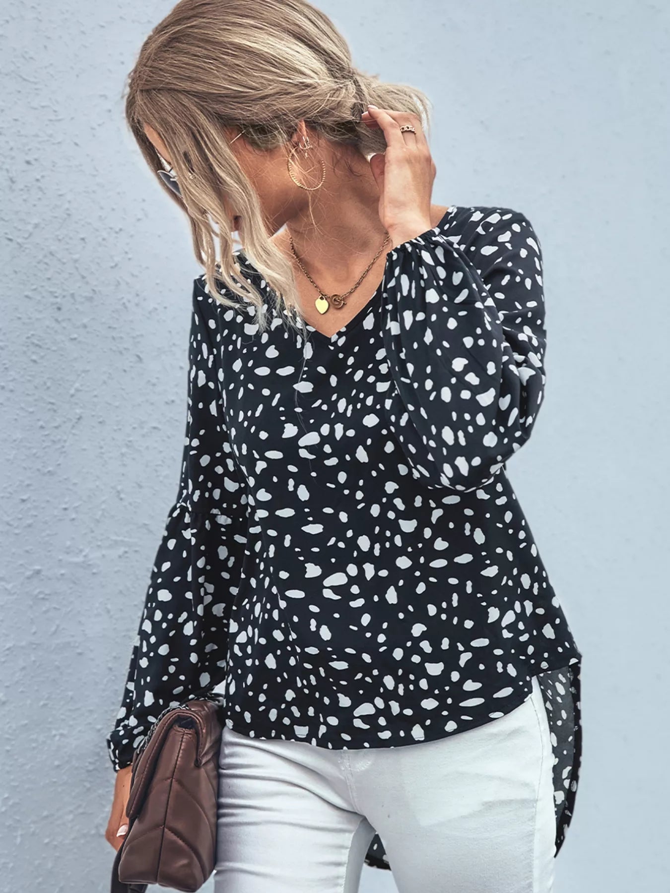 Animal Print V-Neck Blouse OutfitFlow