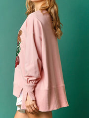 Christmas Sequin High-Low Round Neck Sweatshirt OutfitFlow