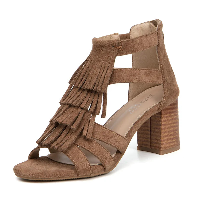 Open Toe Block Heels Sandals Caramel OutfitFlow