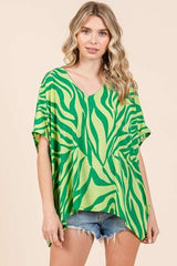Mittoshop Zebra Print V-Neck Short Sleeve Oversized Top OutfitFlow