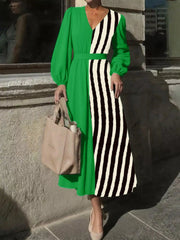 Color Block Striped Long Sleeve Midi Dress OutfitFlow