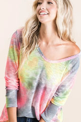 BiBi Tie Dye Print Low Gauge Knit Top OutfitFlow