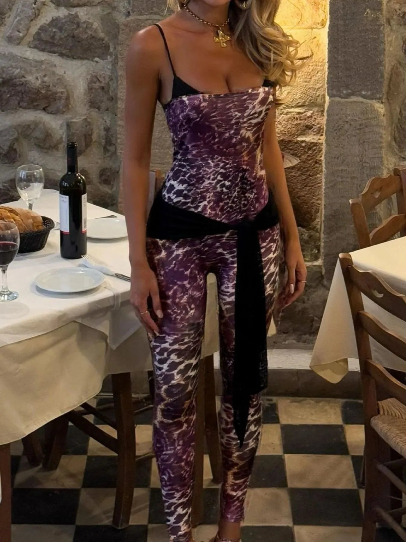 Leopard Spaghetti Strap Jumpsuit OutfitFlow