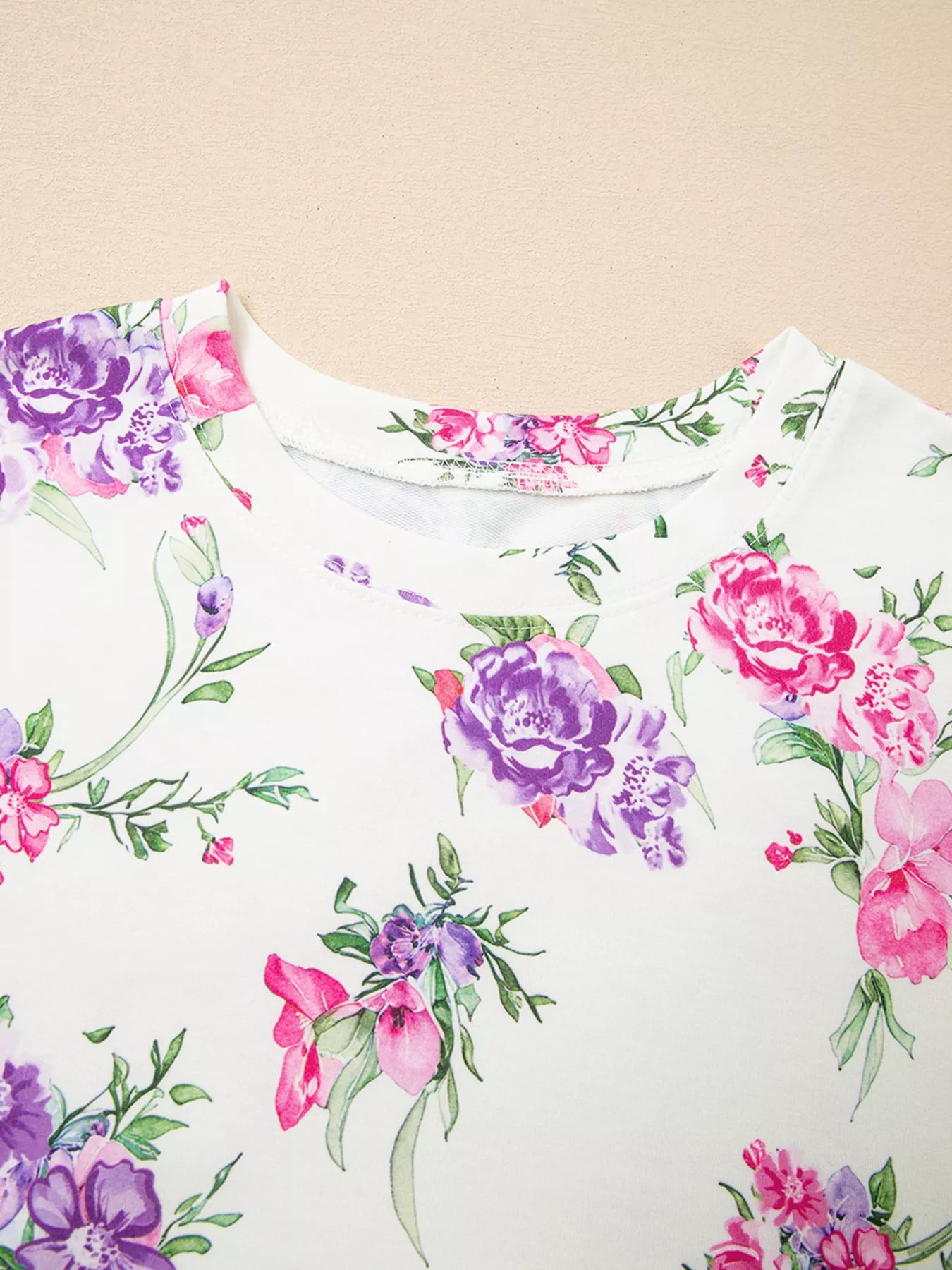 Floral Print Round Neck Top and Drawstring Pants Lounge Set OutfitFlow