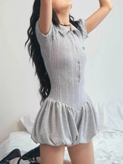 Short Sleeve Bubble Hem Mini Dress OutfitFlow