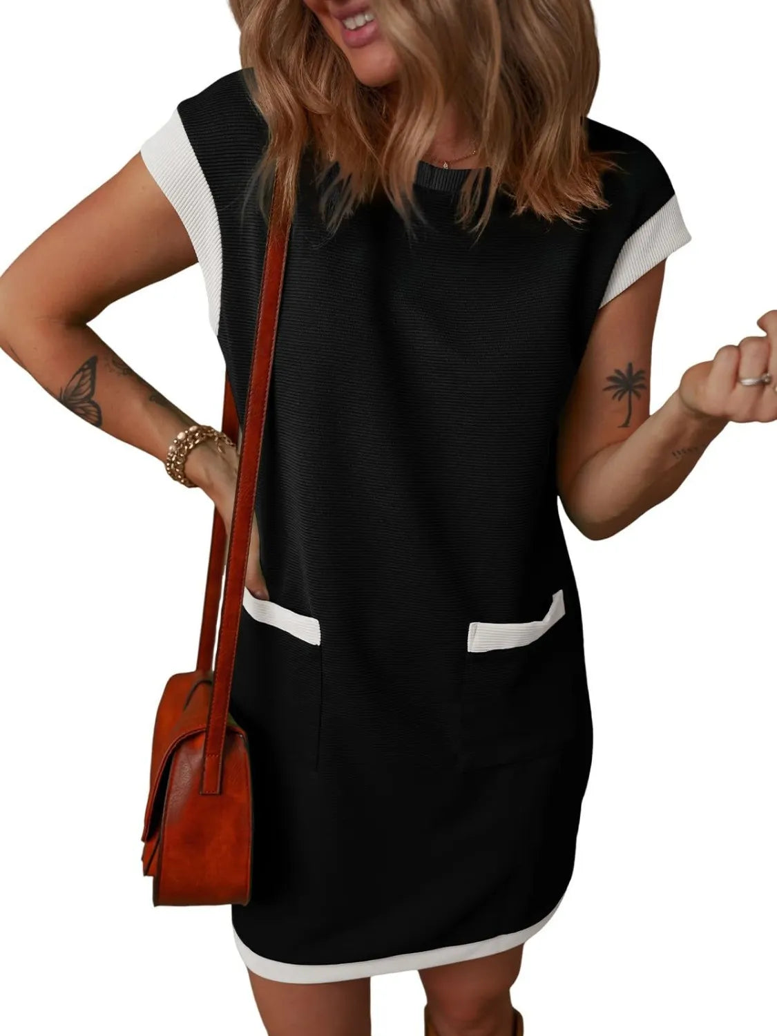 Round Neck Cap Sleeve Mini Dress OutfitFlow
