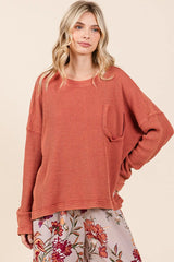 Mittoshop Mineral Wash Cutout Pocket Long Sleeve Waffle Top OutfitFlow