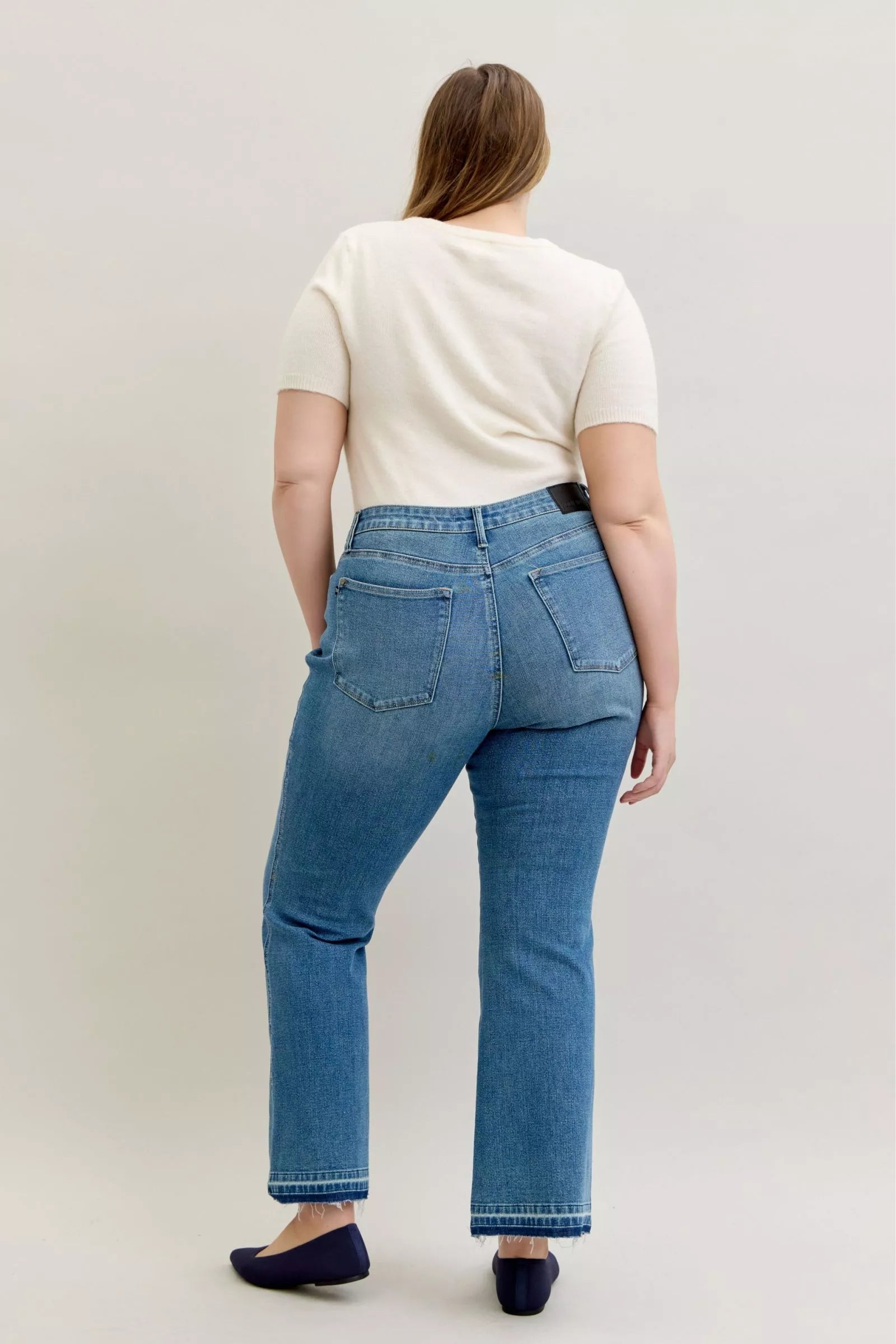 Judy Blue Full Size Mid Rise Slim Bootcut Tummy Control Release Hem Jeans Plus Size OutfitFlow