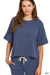 Zenana Raised Rib Short Sleeve Tee & Pants Set OutfitFlow