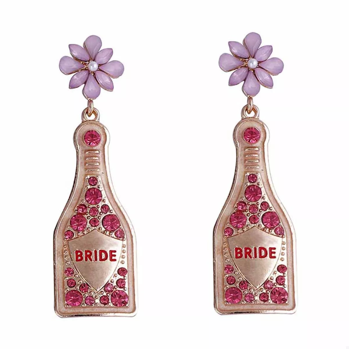 Bride Champagne Bottle Dangle Earrings OutfitFlow